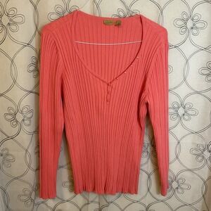 Women's Caslon Pink Ribbed Long Sleeve Buttons Size 3X